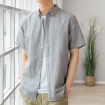 Linen shirt mens short sleeve shirt loose cotton linen casual youth inch shirt Joker clothes on summer thin models