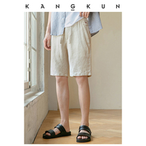 Pure linen pants mens shorts summer thin loose straight tube beach wear casual cotton linen five-point pants
