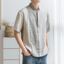 Linen Short Sleeve Shirt Men 2020 Summer New Loose Half sleeve Retro Japanese Splice Half Sleeve Cotton Shirt