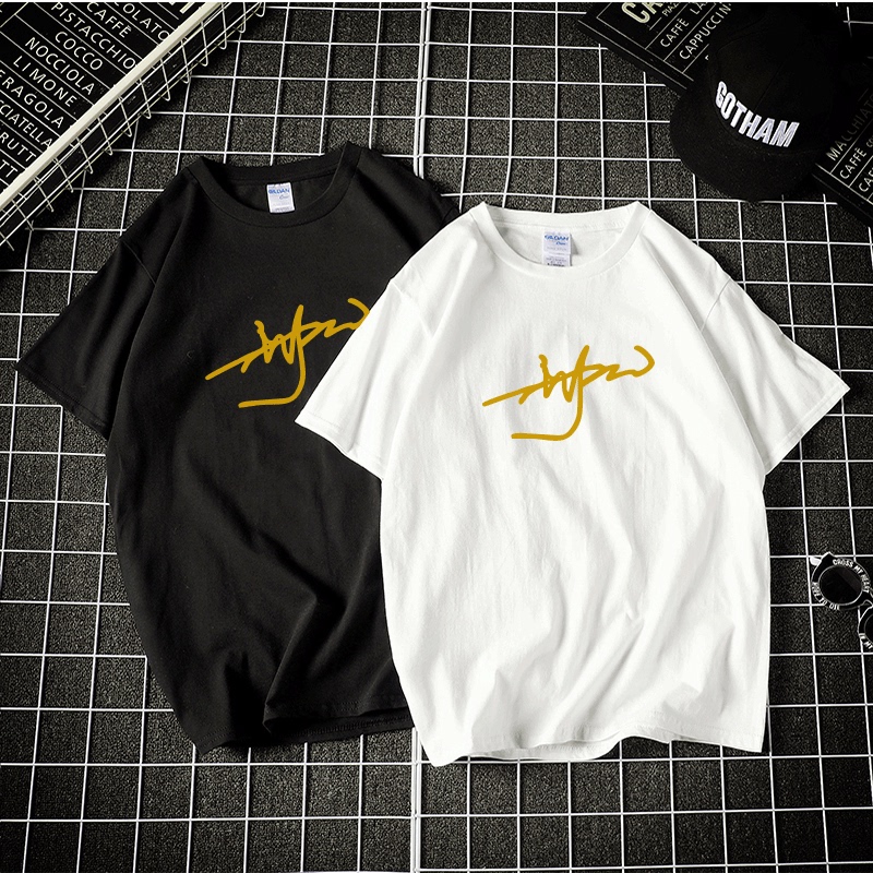 White Zhen Yu Hazy Gold Foil Signature Merchandise Short Sleeve T-Shirt Pure Cotton Unisex Couple Wear Plus Size Loose Fan Support 0