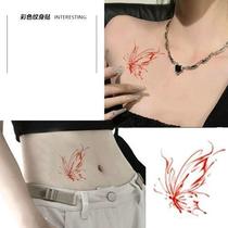 Advanced red butterfly simulation tattoo sweat-proof color tattoo stickers waterproof female long-lasting arm line small picture stickers