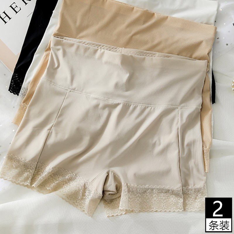 No-dent hip-hip four-corner underpants female ice silk two-in-one security pants anti-walk light pure cotton crotch lace bottom shorts thin