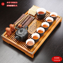Tea drinking small tea table tea set Household living room office solid wood storage and drainage tea tray Purple sand glass simple and modern