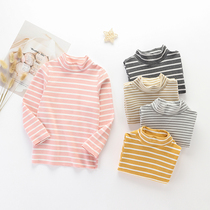 Childrens autumn and winter unscarred undershirt CUHK boy boy mid-blouse girl semi-high collar warm clothes striped Devet