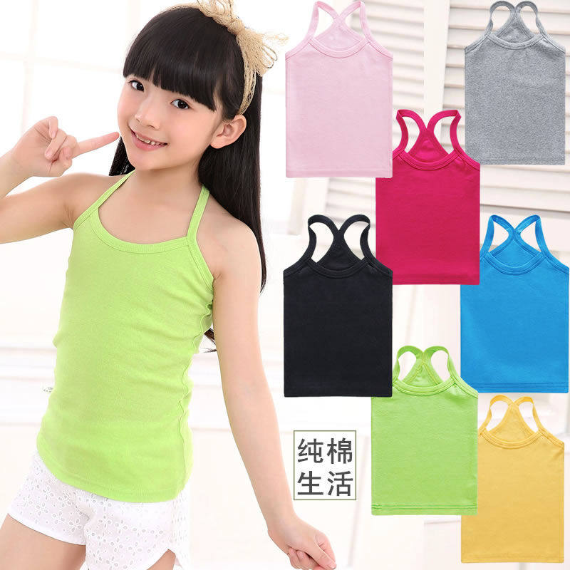 Girls camisole pure cotton inside summer girls base shirt thin underwear Big children baby solid color top