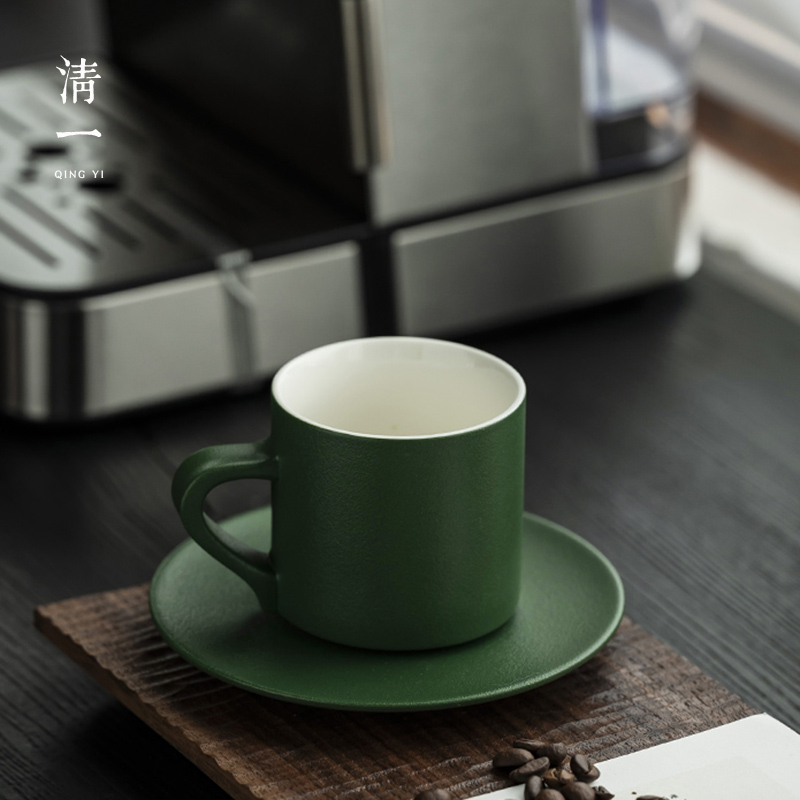 Qingyi | Deep Forest Green Simple Ceramic Coffee Cup and Saucer Set Latte Cup Espresso Cup Coffee Shop Creative Water Cup Qingyi | Deep Forest Green Simple Ceramic Coffee Cup and Saucer Set Latte Cup Espresso Cup Coffee Shop Creative Water Cup