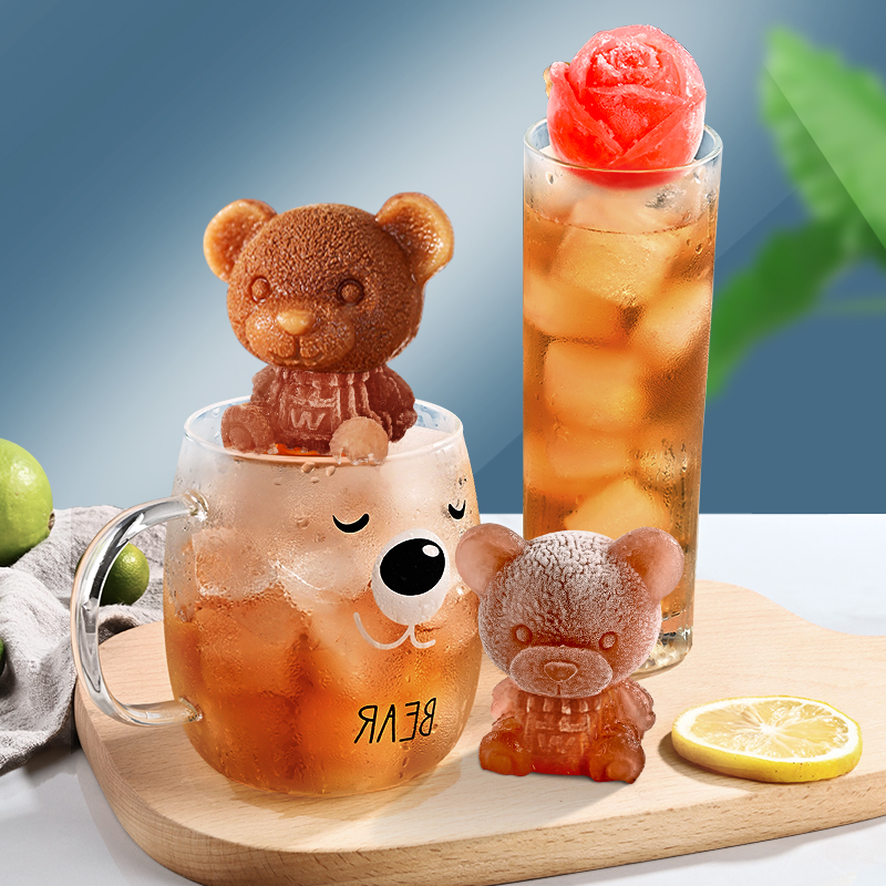 Bear Ice Cube Mold Silicone Ice Cube Home Ice Maker Food Grade Net Red Stereo Rose Freezing Artifact