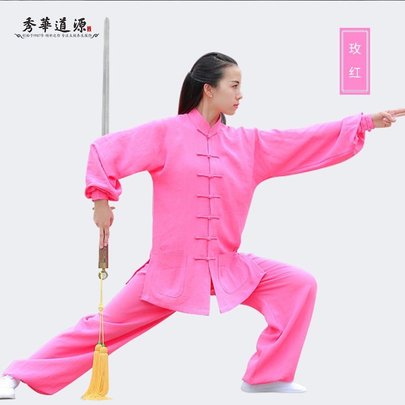 Mùa xuân hè New Xiu Hua Daoyuan Taiji Quần áo nữ Chảy Linen Thực hành ăn mặc võ thuật Performance Nam Trung Quốc Phong cách ngắn Sleeves