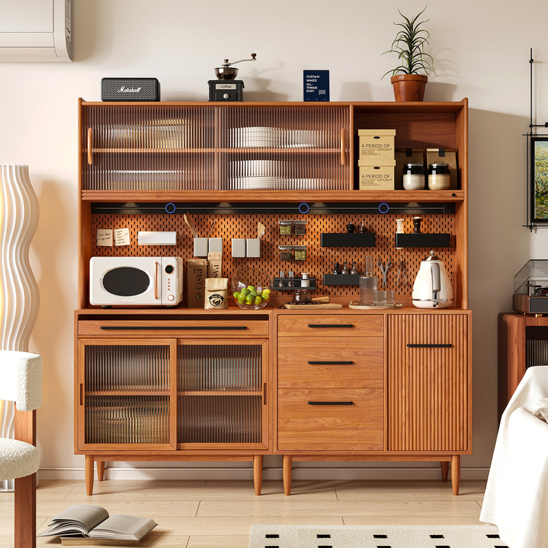 Nordic Solid Wood Sideboard, Pine Perforated Board, Power Track, Japanese-Style Storage Cabinet, Wine Cabinet, Wall-Mounted Sideboard, Storage Cabinet
