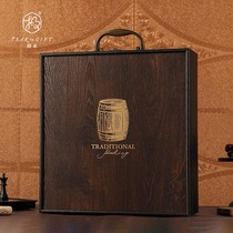 Jili red wine packaging gift box empty box double high-end universal wine wooden box with wine glass red wine box