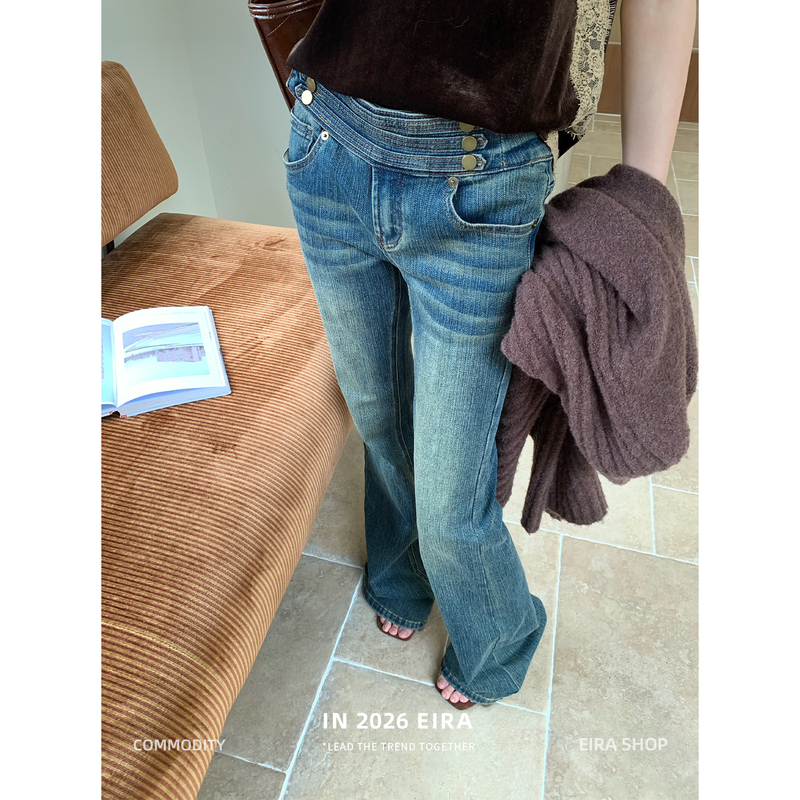 Eira Jupiter Grateful Cowboy Napoleon Wide Waistband Low Waist Straight Jeans for Women Autumn Slimming Long Pants