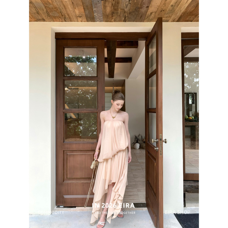 Jupiter Eira Gentle Sunset Shimmering Sheer Tube Top Irregular Dress Women's Summer Layered Sleeveless Long Dress Jupiter Eira Gentle Sunset Shimmering Sheer Tube Top Irregular Dress Women's Summer Layered Sleeveless Long Dress