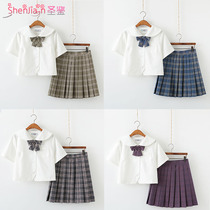  White without this jk uniform Kansai lapel short-sleeved shirt Japanese basic suit Orthodox plaid skirt sailor suit full set