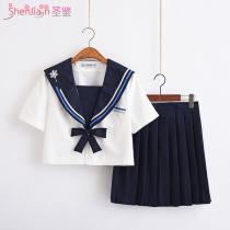 Orthodox soft girl jk uniform skirt Japan Kansai lapel sailor suit suit College style female summer snowflake short-sleeved pleated skirt