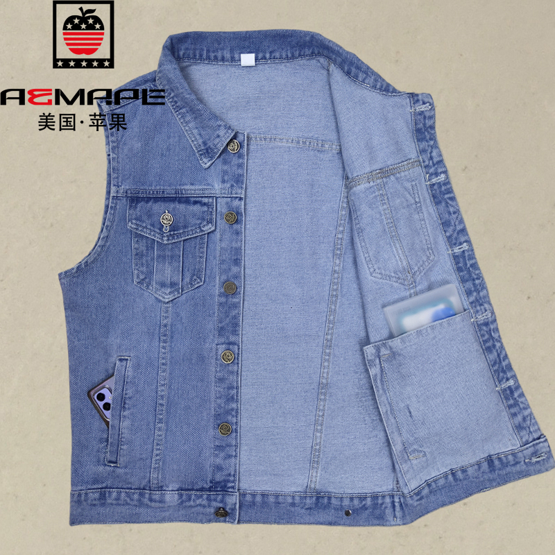 Authentic Denim Vest for Men, High-End Brand, Autumn and Winter Thick Vest, Deep Pocket Photography Vest