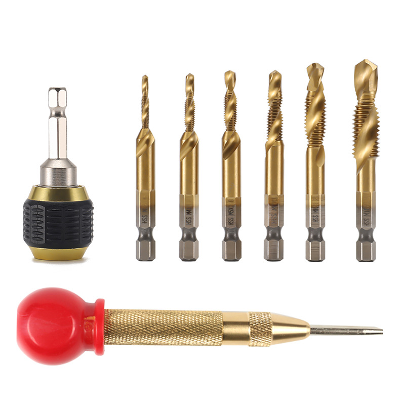 High speed mesh drilling tapping chamfering integrated drill bit coated titanium 6pc composite screw tap