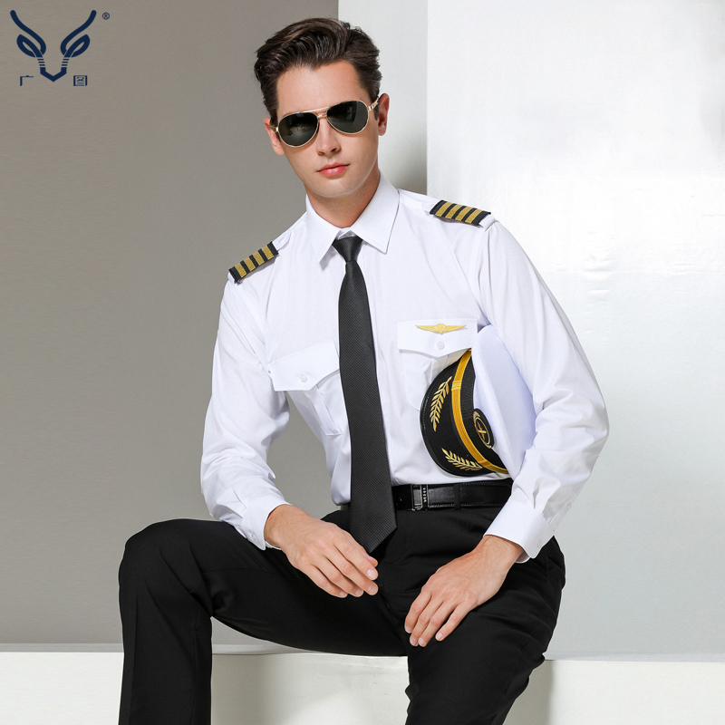 Guangzhou Library Captain Uniform Men's Shirt Flight Attendant Pilot Long and Short Sleeve Men's Aviation Pilot Flight Attendant Uniform