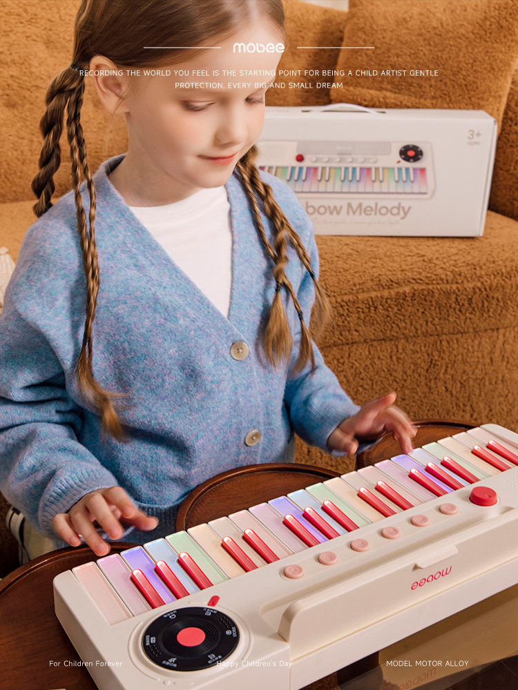 Mobee Rainbow Electronic Keyboard for Beginners, Children's Toy, Girls' Musical Instrument, Playable, Children's Day Birthday Gift