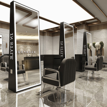 Net Red Barber shop mirror table hair salon special beauty salon mirror with touch LED light single double-sided floor mirror