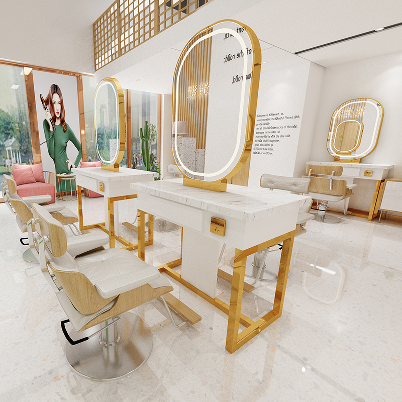 Hot sale net red mirror table hairdressing shop hair salon mirror table shop mirror desktop double mirror photo studio makeup table