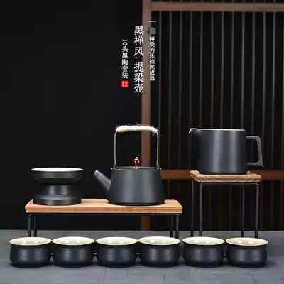 Stone craftsman Purple sand Kung Fu tea set Household Japanese simple pot teacup Tea sea tea leak tea ceremony accessories
