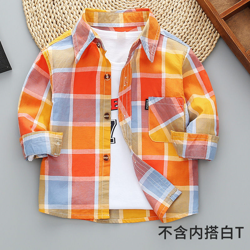 Chàng trai áo cotton dài tay bé hàng đầu của trẻ em áo sơ mi mỏng trẻ em kẻ sọc mùa xuân và mùa thu mặc bên ngoài