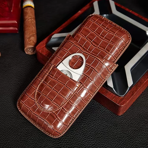 Портативный кожаный чехол, ножницы, комплект, портсигар, из натуральной кожи, крокодиловый принт, 3 шт