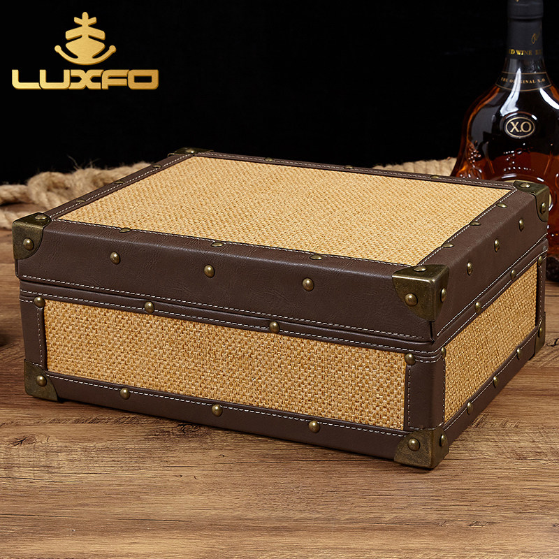 LUXFO classical cigar humidor two-layer four-zone antique cigar box 50 pack cigar box cedar wood mellow
