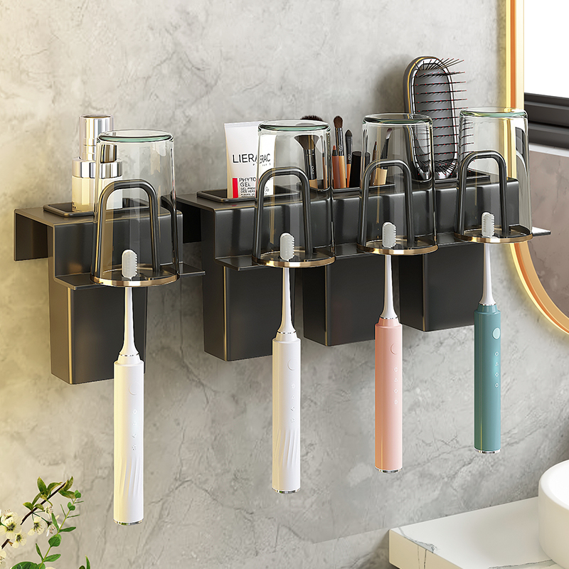 Punch-free toothbrush shelve shelve cup toothbrushing cup hanging wall style dressing room wall-mounted storage layer holder tooth cylinder suit