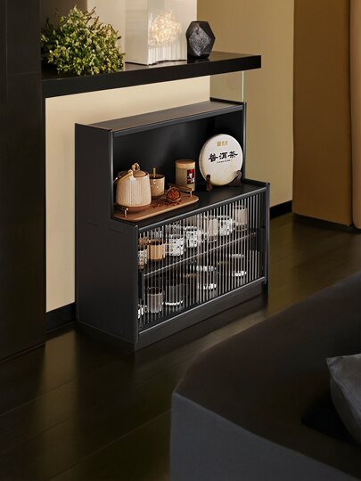 Light Luxury Solid Wood Dust-Proof Cup Holder Tea Set Storage Cabinet Desktop Cup Holder for Water Cups and Coffee Cups Dining Table High-End Storage Rack