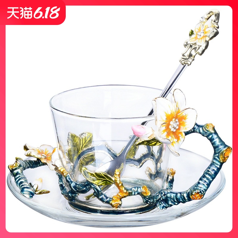 Hold to guest comfortable creative colored enamel coffee cup of places cup tea set with high home plate