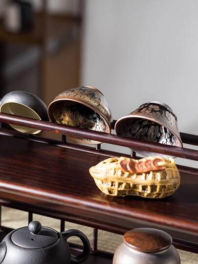 Light luxury double-layer drain rack retro storage rack household tea set cup storage rack pot rack tea table cup holder