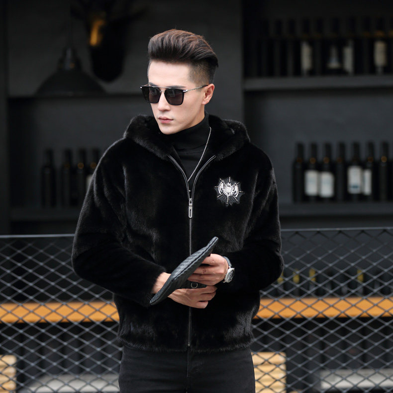 New mink fur coat men's whole mink fashion personality fur coat coat men's mink fur all-in-one men