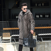 New mink fur coat mens mink mink with cap long style man leather grass fur coat mank