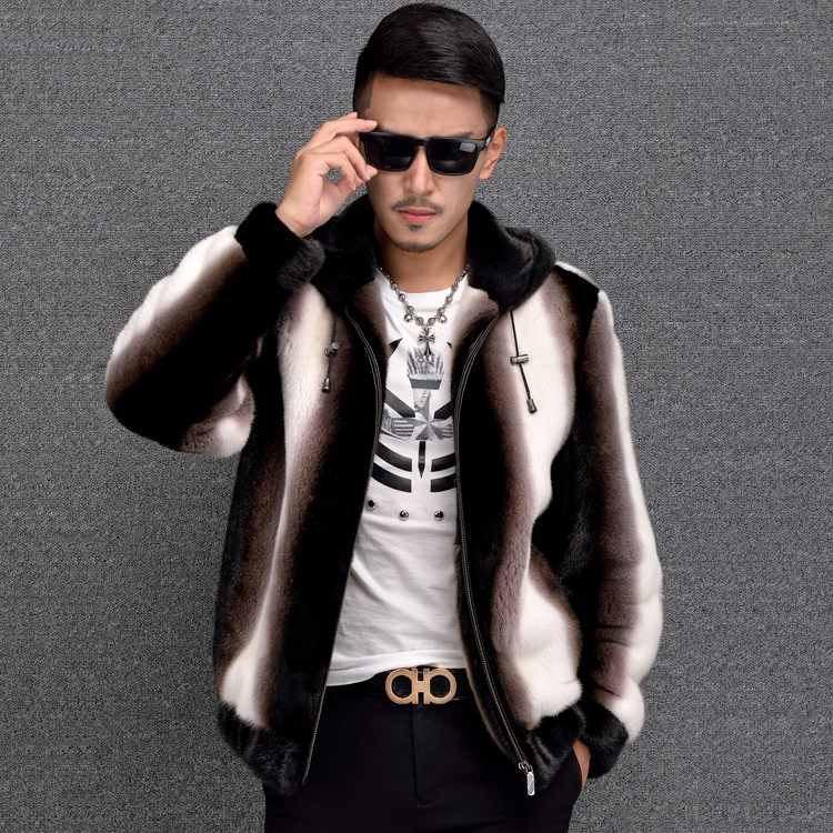 Original imported American mink whole mink hooded men's mink coat fashion men's mink fur men's fur coat
