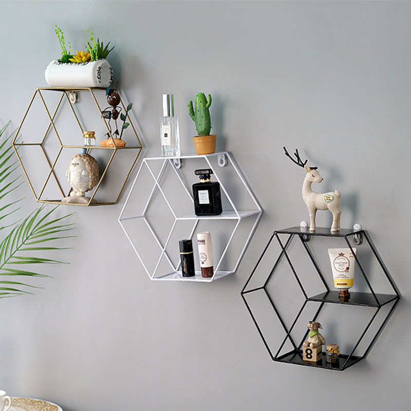 Nail Art Beauty and Skin Care Cosmetics Shelf Wall Hanging Flower Shop Hexagon Women's Milk Tea Shop Wall Decor 
