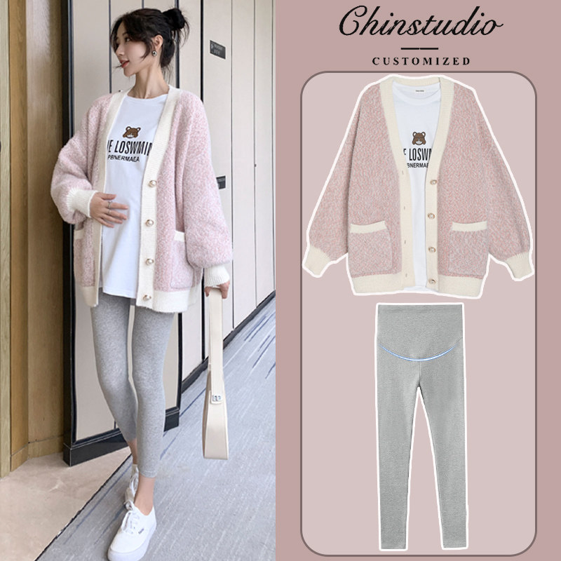 Pregnant women's autumn and winter suit fashion style 2021 new net infrared out winter style pregnant woman cardigan jacket outerwear