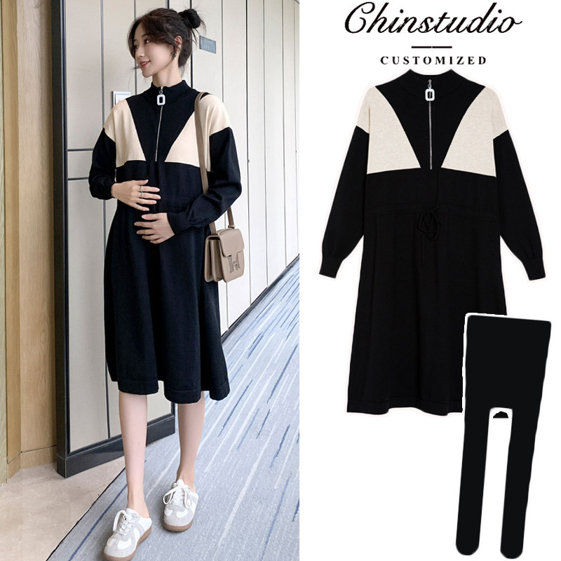 Maternity dress autumn suit fashion style 2021 new net infrared pregnancy autumn sweater maternity dress autumn and winter