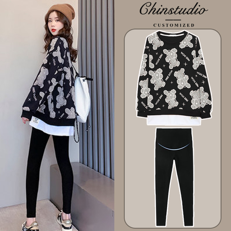 Pregnant women spring suit fashion style online infrared two-piece suit foreign style maternity dress spring and autumn new top cover buttocks