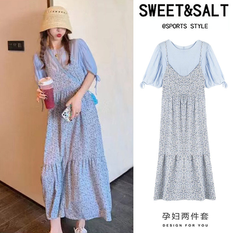 Maternity dress summer dress net red suit mid-pregnancy going out fashion summer maternity suspender skirt summer style