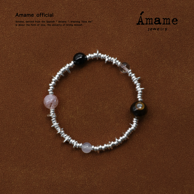 Amame · Star Cluster Echo S925 Sterling Silver Black Onyx Tiger's Eye Stone Bracelet