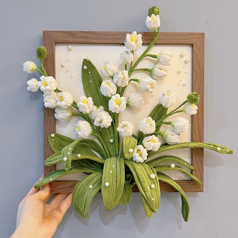 Twisting Stick Lily of the Valley Bouquet Photo Frame Handmade DIY Ornament Material Kit Hydrangea Flower Painting Assembly Gift for Friends