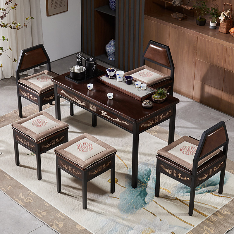 Tea table tea set in a new Chinese Zen meditation antique wooden carving hot pot shop tea room chair