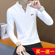 Men long sleeve t-shirt v collar pure cotton sweatshirt spring body sweatshirt spring autumn clothes autumn clothes outside wearing white undershirt