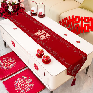 Wedding Preparation Decoration Living Room Dining Table Coffee Table Table Runner Wedding Room Decoration Red Double Happiness Tablecloth Wedding Supplies