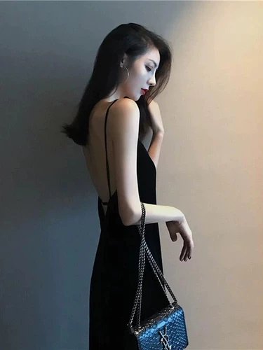 Сексуальное черное летнее платье-комбинация, платье, коллекция 2022, с открытой спиной