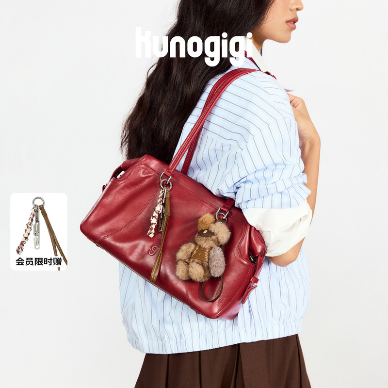 Kunogigi/Gulangjiji Baseball Briefcase Medium-Sized Red Bag Women's Commuter Shoulder Crossbody Bag