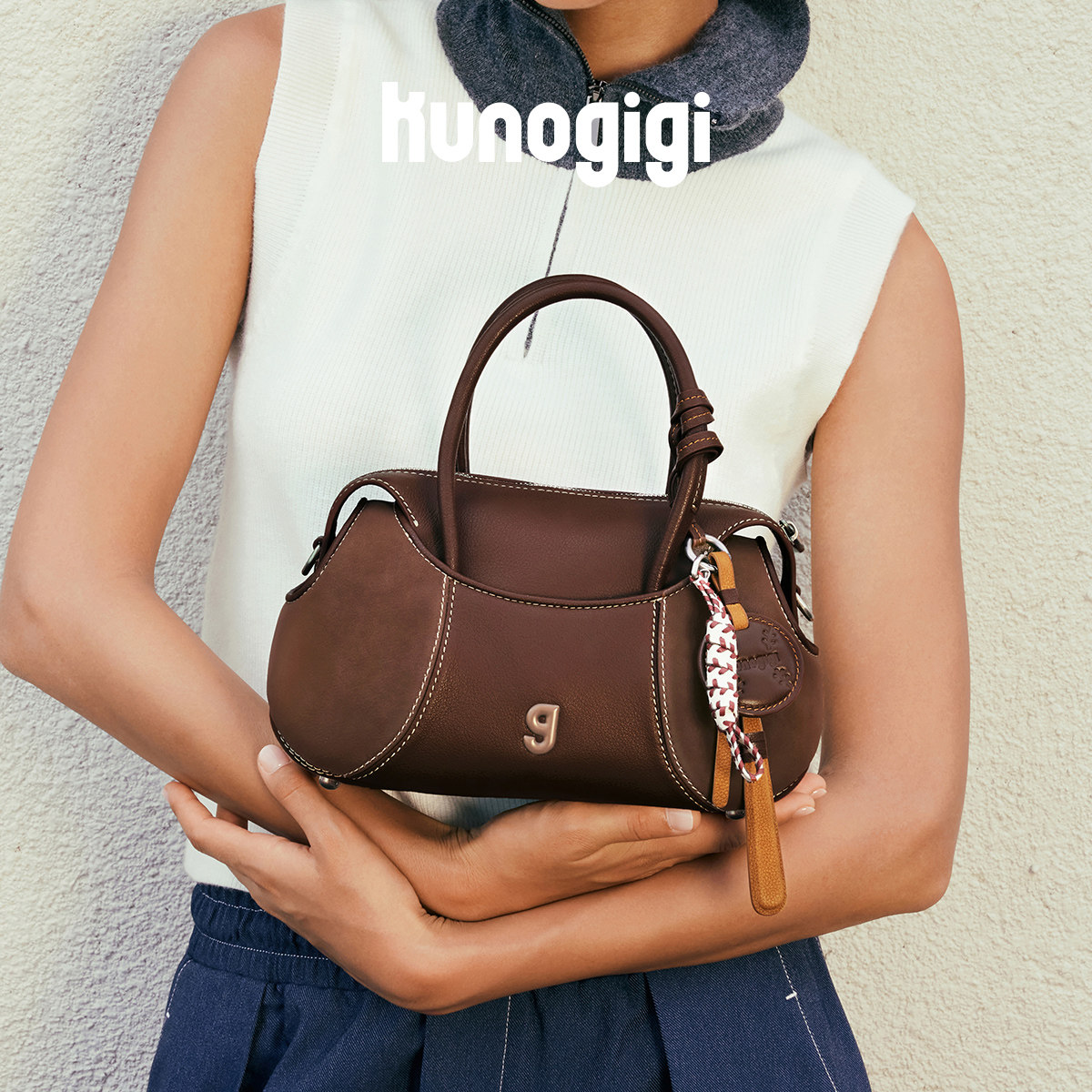 KUNOGIGI Baseball Boston Bag Small High-End Vintage Women's Commuter Crossbody Bag - Thumbnail 3