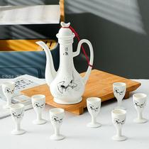 New 2023 ceramic wine set double-lip flask goblet antique Chinese wine divider wine set gift small flask