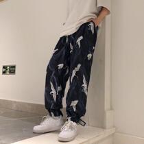 Casual pants women slim Joker 2020 spring and summer thin ins tide full printed crane tie pants women loose male
